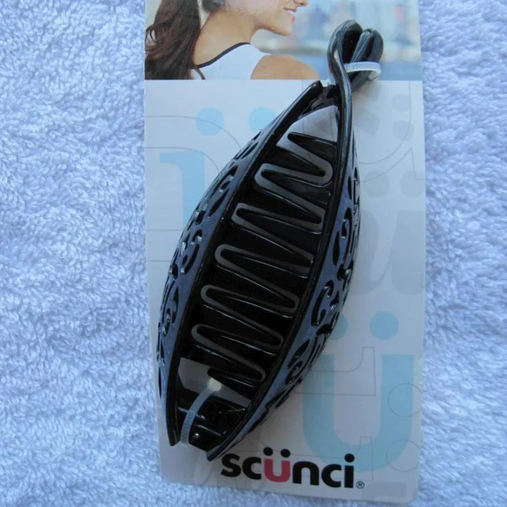 Scunci Design Tortoise Plastic Secure Hinged Open Banana Comb Hair Barrette Clip